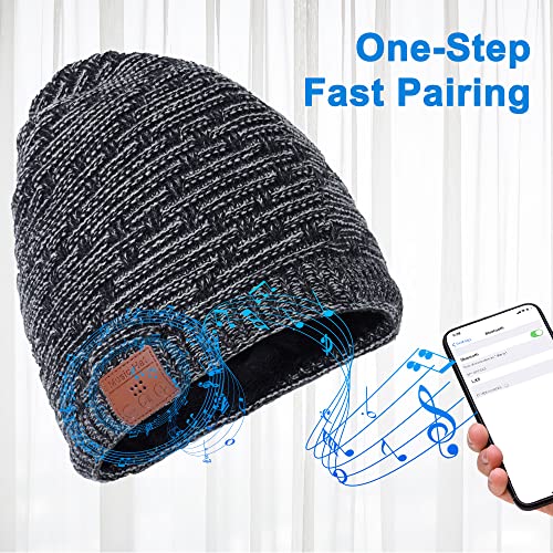 Coucur Bluetooth 5.0 Beanie Hat for Men Women, Winter Knitted Beanie with Bluetooth Speaker, Wireless Beanie Bluetooth Headset, Musical Hat Bluetooth Headphones, Built-in Mic, Gifts for Family Friends