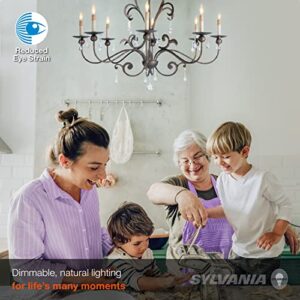 LEDVANCE Sylvania Reduced Eye Strain B10 LED Light Bulb, 60W = 5.5W, 13 Year, Candelabra Base, Dimmable, Clear, Daylight - 12 Pack (41226)