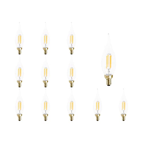 LEDVANCE Sylvania Reduced Eye Strain B10 LED Light Bulb, 60W = 5.5W, 13 Year, Candelabra Base, Dimmable, Clear, Daylight - 12 Pack (41226)