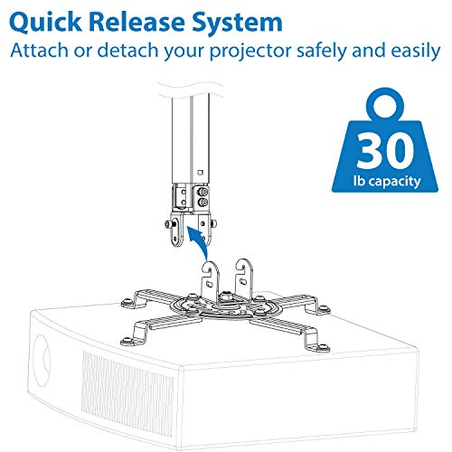 Mount-It! Ceiling Projector Mount | Full Motion and Height Adjustable from 14.5 - 21.5 Inches | Universal Bracket Fits Epson, Optoma, Benq, and Viewsonic Projectors | 30 Lbs Capacity (Medium)