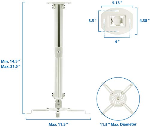 Mount-It! Ceiling Projector Mount | Full Motion and Height Adjustable from 14.5 - 21.5 Inches | Universal Bracket Fits Epson, Optoma, Benq, and Viewsonic Projectors | 30 Lbs Capacity (Medium)