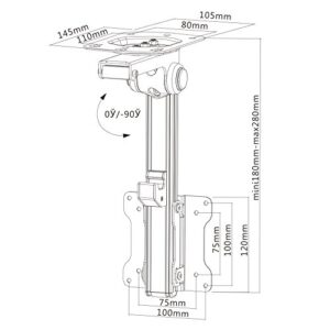 InstallerParts 13"-27" RV TV Ceiling Mount for Under Cabinet Kitchen, Aluminum TV Bracket Folding, Retractable, Fold Down for LED, LCD,TV, Monitor, Flat Screens 75x75 and 100x100