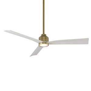 wac smart fans clean indoor and outdoor 3-blade ceiling fan 54in satin brass matte white with 3000k led light kit and remote control works with alexa and ios or android app