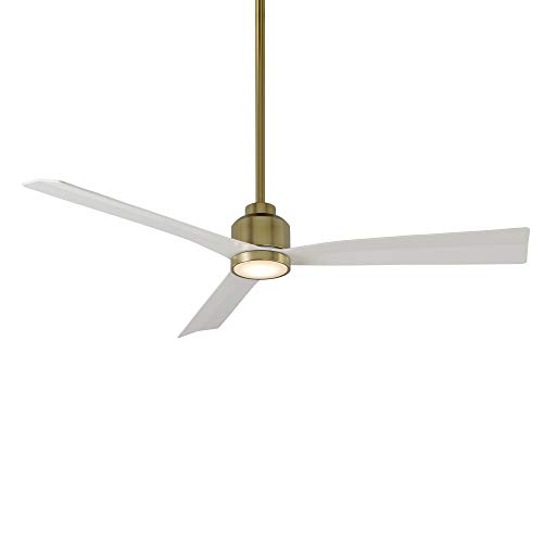 WAC Smart Fans Clean Indoor and Outdoor 3-Blade Ceiling Fan 54in Satin Brass Matte White with 3000K LED Light Kit and Remote Control works with Alexa and iOS or Android App