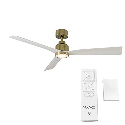 WAC Smart Fans Clean Indoor and Outdoor 3-Blade Ceiling Fan 54in Satin Brass Matte White with 3000K LED Light Kit and Remote Control works with Alexa and iOS or Android App