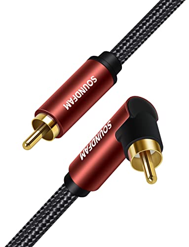 SOUNDFAM 90 Degree RCA Cable 10ft/3M Right Angle Subwoofer Cable S/PDIF Digital Coaxial Audio Cable - [24K Gold-Plating, Dual Shielded] - Wine Red
