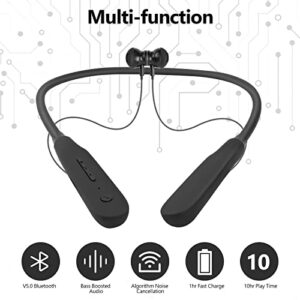 LHBHT Neckband Bluetooth Headphones,V5.0 Wireless Bluetooth Neck Headphones 10 Hours Playtime,Running Bluetooth Earbuds for Gym，Stereo Earphones for Workout and Sports Compatible with iPhone Android