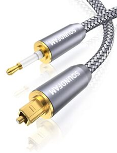 soundfam toslink to mini toslink cable optical audio cable gold-plated plug digital optical s/pdif audio cable for hdtv,home teather,soundbar-grey（3.3feet/1m）