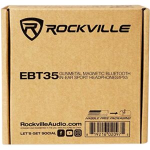 Rockville EBT35 Gunmetal Magnetic Bluetooth Earbuds in-Ear Sport Headphones/IPX5