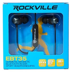 Rockville EBT35 Gunmetal Magnetic Bluetooth Earbuds in-Ear Sport Headphones/IPX5