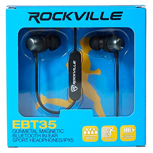 Rockville EBT35 Gunmetal Magnetic Bluetooth Earbuds in-Ear Sport Headphones/IPX5
