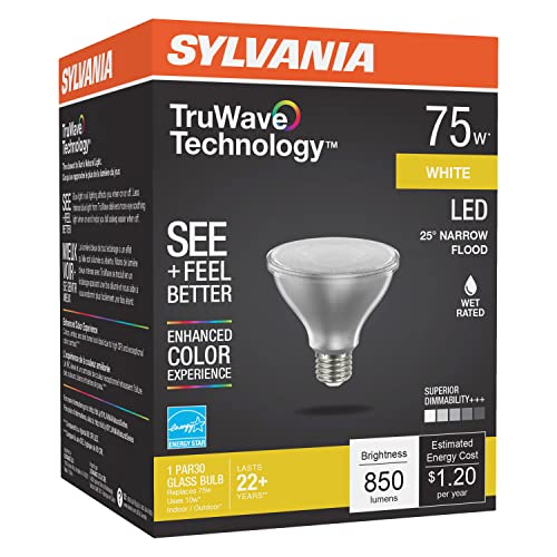 Sylvania LED TruWave Natural Series PAR30 Light Bulb, 75W Equivalent, Efficient 9W, Medium Base, Dimmable, 3000K, White - 1 Pack (40914)