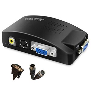 m maketheone rca to vga adapter, composite av s-video rca input to vga female output converter, transfer video graphic signal from cctv pc laptop dvd dvr vcr tvbox to vga monitor projector computer