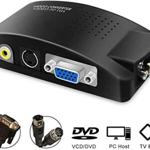 M MAKETHEONE RCA to VGA Adapter, Composite AV S-Video RCA Input to VGA Female Output Converter, Transfer Video Graphic Signal from CCTV PC Laptop DVD DVR VCR TVBox to VGA Monitor Projector Computer