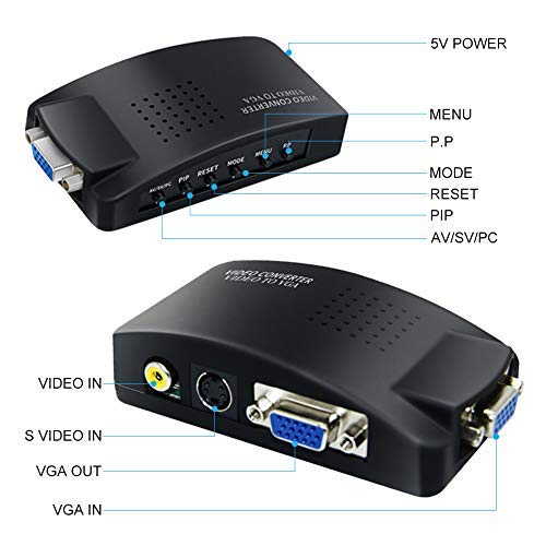 M MAKETHEONE RCA to VGA Adapter, Composite AV S-Video RCA Input to VGA Female Output Converter, Transfer Video Graphic Signal from CCTV PC Laptop DVD DVR VCR TVBox to VGA Monitor Projector Computer