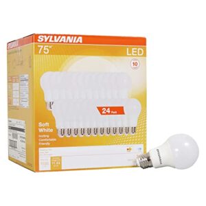 ledvance sylvania led light bulb, 75w equivalent a19, efficient 12w, medium base, frosted finish, 1100 lumen, soft white – 24 pack (41300)