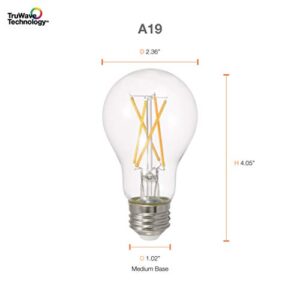 SYLVANIA LED TruWave Natural Series A19 Light Bulb, 75W Equivalent, Efficient 11W, 1100 Lumens, Dimmable, Clear, 2700K, Soft White - 6 Pack (40807)