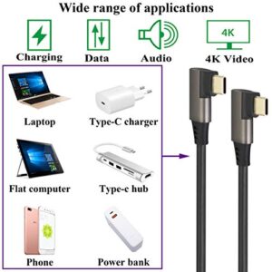 AAOTOKK 90 Degree USB 3.1 Type C Cable Right & Left Angled 3.1 USB Type C Male 4K@60Hz Gen 2 Extension Cable Supports Charging,Data,Audio,Video Cable for Laptop & Tablet & Mobile Phone.(0.3M/1Ft)