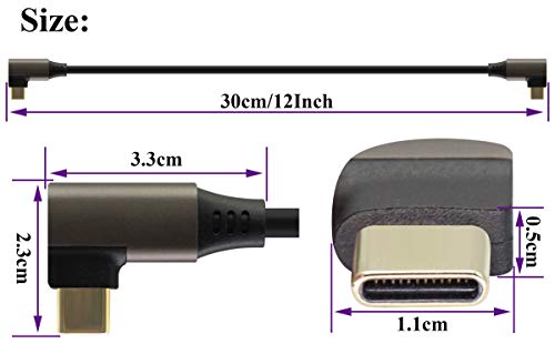 AAOTOKK 90 Degree USB 3.1 Type C Cable Right & Left Angled 3.1 USB Type C Male 4K@60Hz Gen 2 Extension Cable Supports Charging,Data,Audio,Video Cable for Laptop & Tablet & Mobile Phone.(0.3M/1Ft)