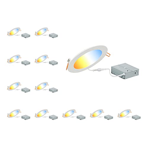 SYLVANIA 5”/6” LED Slim MicroDisk Recessed Downlight with Trim, 16W=100W, 5 CCT Selectable (2700K, 3000K, 3500K, 4000K, 5000K), Dimmable, Wet Rated / UL / Energy Star - 12 Pack (62238)