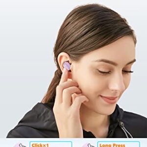 Wireless Earbuds, Bluetooth Earphones Stereo HiFi Sound Noise Cancelling with Built-in Microphone, True Wireless Headphones In-Ear Earbuds for Sports and Work, Compatible with iPhone, Android- Purple