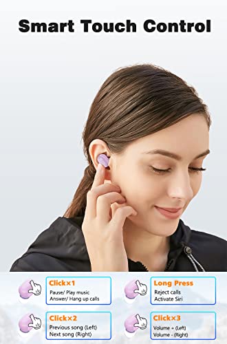 Wireless Earbuds, Bluetooth Earphones Stereo HiFi Sound Noise Cancelling with Built-in Microphone, True Wireless Headphones In-Ear Earbuds for Sports and Work, Compatible with iPhone, Android- Purple