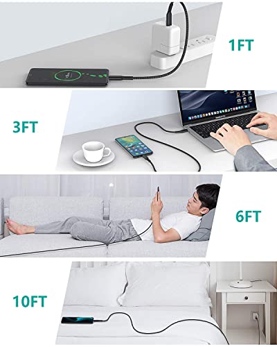 USB C to USB C Charging Cable 1ft 3ft 6ft 10ft Charger Cord for Samsung Galaxy S23/S22/S22 Plus/S22 Ultra/S21 S20 FE 5G,Note 10 20,A14 5G/A13 5G/A53 5G/A23 5G,60W Fast Charge USB Type C,20V/3A