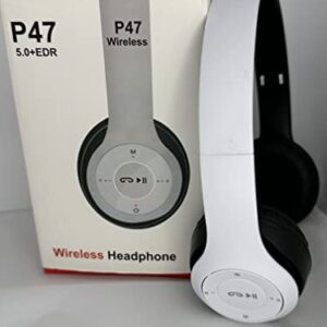 White P47 Wireless Headphones, Microphone, Sport Headphones, Headphone for TV, Sound as Sport Earphones with Mic, Noise Cancelling, Computer, Workout, Wire,