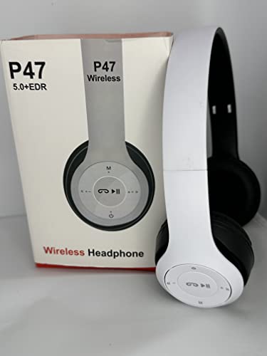 White P47 Wireless Headphones, Microphone, Sport Headphones, Headphone for TV, Sound as Sport Earphones with Mic, Noise Cancelling, Computer, Workout, Wire,
