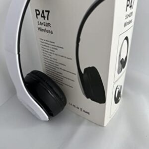 White P47 Wireless Headphones, Microphone, Sport Headphones, Headphone for TV, Sound as Sport Earphones with Mic, Noise Cancelling, Computer, Workout, Wire,