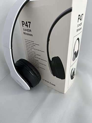 White P47 Wireless Headphones, Microphone, Sport Headphones, Headphone for TV, Sound as Sport Earphones with Mic, Noise Cancelling, Computer, Workout, Wire,