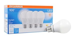 sylvania led a19 light bulb, 100w equivalent, efficient 14w, 1500 lumens, frosted finish, daylight – 4 pack (78103)