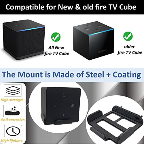 Metal Wall Mount for Fire TV Cube (3rd Gen) 2022 Released,Secure Metal Holder for fire TV Cube (1st Gen,2nd Gen),Sturdy Steel Stand with Soft Foam Hold fire TV Cube for Wall,Furniture,Ceiling (Black)