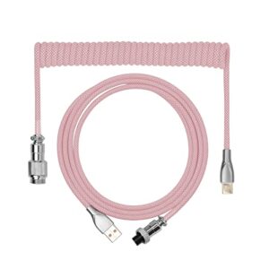 epomaker macaron 1.8m coiled type-c to usb a tpu mechanical keyboard cable with detachable aviator connector for gaming keyboard/tablet/smart phone (pink)