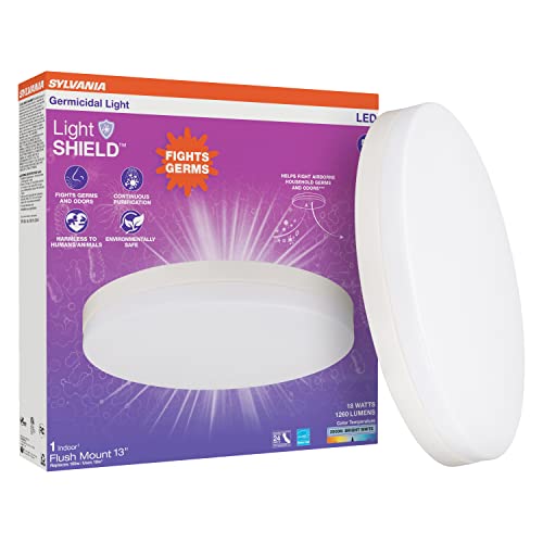 LEDVANCE Sylvania 13" Flush Mount Light Fixture with LightSHIELD Technology, Germicidal, 18W=100W, 1260 Lumens, Dimmable, 90 CRI, 3500K (Bright White), White (75749)