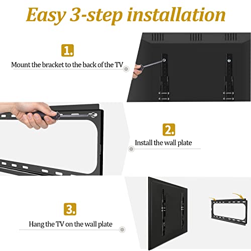 Tilting TV Wall Mount Low Profile for Most 26-55 inch Flat Screen Curved TVs, Wall Mount TV Bracket Max VESA 400x400mm and Holds up to 99lbs, TV Mount Fits Max 16 inch Wood Studs SIBEIKE