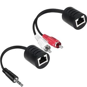ullnosoo audio balun, rca over cat5/ 6, 3.5mm stereo to rj45 and 2 rca male to rj45 adapter extender converter