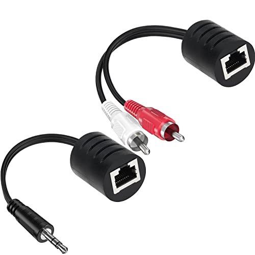 Ullnosoo Audio Balun, RCA Over Cat5/ 6, 3.5mm Stereo to RJ45 and 2 RCA Male to RJ45 Adapter Extender Converter