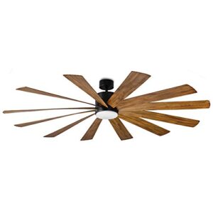 Windflower Smart Indoor and Outdoor 12-Blade Ceiling Fan 80in Matte Black Distressed Koa with 3000K LED Light Kit and Wall Control works with Alexa, Google Assistant, Samsung Things, and iOS or Android App