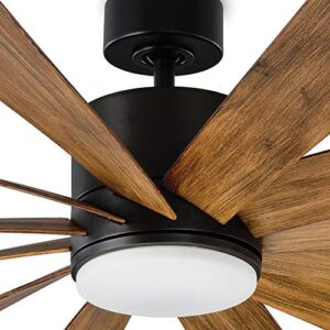 Windflower Smart Indoor and Outdoor 12-Blade Ceiling Fan 80in Matte Black Distressed Koa with 3000K LED Light Kit and Wall Control works with Alexa, Google Assistant, Samsung Things, and iOS or Android App