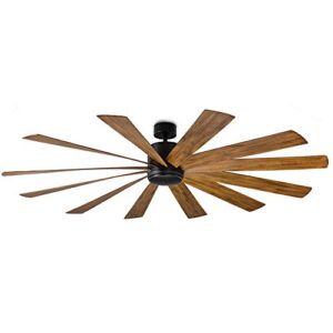 Windflower Smart Indoor and Outdoor 12-Blade Ceiling Fan 80in Matte Black Distressed Koa with 3000K LED Light Kit and Wall Control works with Alexa, Google Assistant, Samsung Things, and iOS or Android App