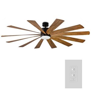 Windflower Smart Indoor and Outdoor 12-Blade Ceiling Fan 80in Matte Black Distressed Koa with 3000K LED Light Kit and Wall Control works with Alexa, Google Assistant, Samsung Things, and iOS or Android App