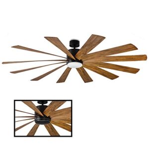 Windflower Smart Indoor and Outdoor 12-Blade Ceiling Fan 80in Matte Black Distressed Koa with 3000K LED Light Kit and Wall Control works with Alexa, Google Assistant, Samsung Things, and iOS or Android App