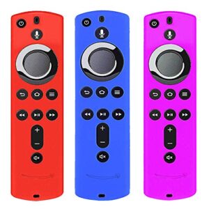 [3 pack] silicone cover case for tv firestick/tv (3rd gen) 4k compatible with all-new 2nd gen remote control (red blue and purple)