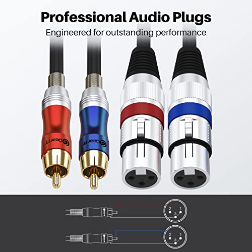 GearIT Dual 2 XLR Female to Dual 2 RCA Male Cable (3.3ft) 2-XLR to 2-RCA Female to Male Plug for Home Theater Mixers Amplifiers Hi-Fi Systems Microphone, 3.3 Feet