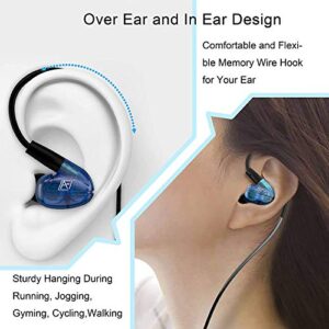 LAFITEAR Wired Sport Over-Ear Earphones, Earhook Earbuds w/Noise Isolating Volume Control Mic for Running, Workout, Gym, Blue