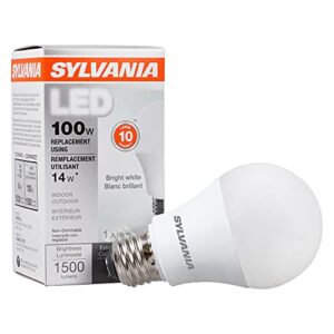 sylvania led light bulb, 100w equivalent a19, efficient 14w, medium base, frosted finish, 1500 lumens, bright white – 1 pack (78098)