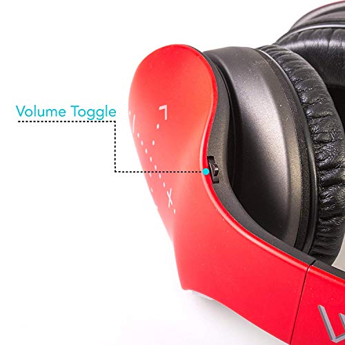 iHip Side Swipe Touch Control Wireless Bluetooth Headphones Over Ear - Foldable, Soft Memory-Protein Earmuffs, w/Built-in Mic and Wired Mode for PC/Cell Phones/TV - RED -Touch Only