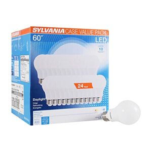 sylvania led a19 light bulb, 60w equivalent, efficient 8.5, 10 year, w, 5000k, 800 lumens, frosted, daylight – 24 pack (74766)