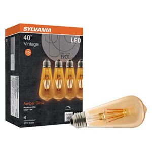 sylvania led vintage filament st19 light bulb, 40w = 4.5w, 380 lumens, dimmable, amber glow – 4 pack (40328)